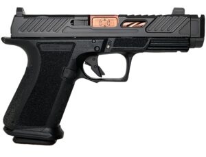 Shadow Systems MR920P Elite 9mm pistol with 4.5 inch spiral-fluted bronze barrel and black frame