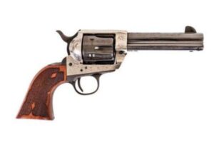 Cimarron Frontier Pre-War .45 Long Colt 4.75 inch engraved old silver frame with checkered walnut grip