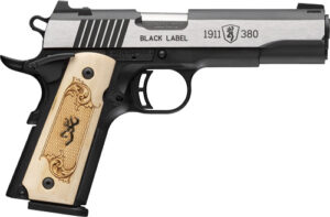 Browning 1911-380 Black Label pistol with maple medallion grips