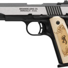 Browning 1911-380 Black Label pistol with maple medallion grips