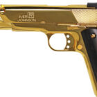 Iver Johnson Eagle XL Ported .45 ACP 6 inch 24K gold plated pistol with black wood grips