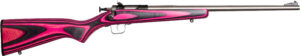 Keystone Crickett 22 LR youth rifle pink black laminate 16.12 in blued barrel