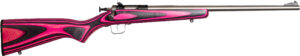 Keystone Crickett G2 22LR youth bolt-action rifle with pink/black laminate stock and stainless barrel