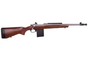 Ruger Gunsite Scout .308 rifle with 16.5 inch barrel, walnut stock and matte stainless finish
