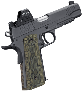 Kimber KHX Custom 9mm pistol, 5-inch barrel, Trijicon RMR, Hogue G-10 magwell grips