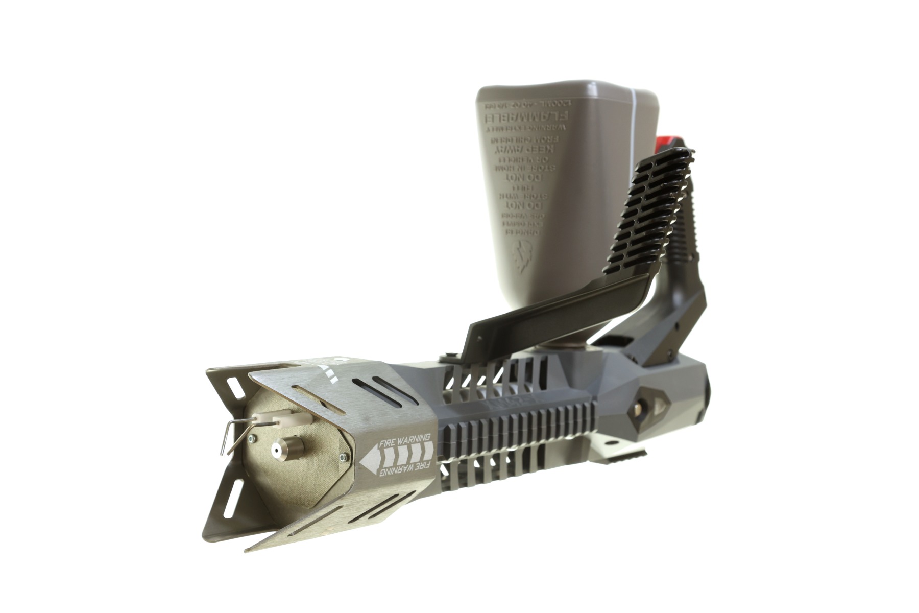 XM42-X Flamethrower Stealth Gray angled front view with top grip