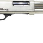 Iver Johnson 12 gauge pump shotgun, 18-inch barrel, satin nickel finish, black synthetic stock