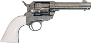 Cimarron Frontier .45 Long Colt engraved nickel revolver with ivory-style grips, 4.75 in barrel