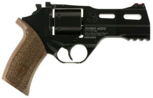 Chiappa Rhino 40DS 9mm 4-inch black revolver with walnut grips and ventilated barrel shroud