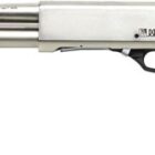 Iver Johnson 12 gauge pump shotgun, 18-inch barrel, satin nickel finish, black synthetic stock