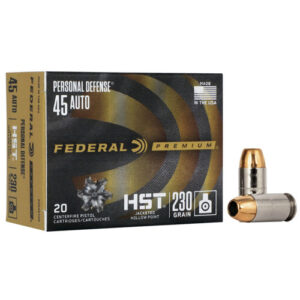 PREMIUM PERSONAL DEFENSE, 45 AUTO AMMUNITION, 230 GRAINS, HST, 20 ROUNDS/BOX