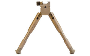 Caldwell AR Bipod Prone Desert Tan attached to a Picatinny rail