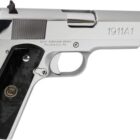 Iver Johnson 1911A1 .38 Super 5-inch chrome pistol with black pearl synthetic grips