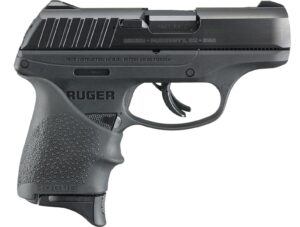 Ruger EC9s 9mm compact pistol black with Hogue beavertail grip sleeve