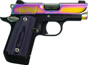 Kimber Micro 9 Aurora 9mm pistol Aurora PVD slide purple black G10 grips 3.15 in