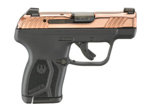 Ruger LCP Max .380 ACP pistol with rose gold slide and black polymer frame