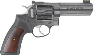 Ruger GP100 4.2 inch blued revolver with rubber and hardwood inset grip