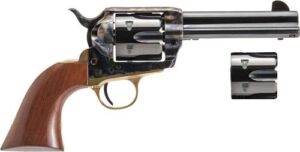 Cimarron Pistolero single-action .45 revolver with blued barrel, case-colored frame and wood grips