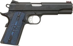 Colt 1911 Competition .45 ACP 5-inch blued pistol with blue G10 checkered grips