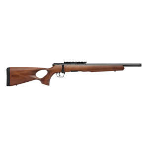 Savage B22 Timber Thumbhole .22 WMR rifle with wood thumbhole stock and blued barrel