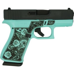 Glock 43X Robin's Egg Blue Rose frame 9mm Luger pistol with accessory rail and two magazines