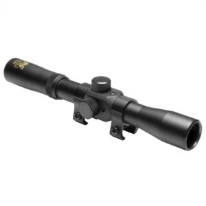 NCStar SCA420B 4x20mm compact airgun scope with blue lens and 3/8" dovetail rings