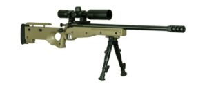 Davey Crickett KSA2157 precision single-shot rifle in FDE thumbhole stock with scope and bipod