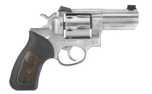 Ruger GP100 Wiley Clapp TALO 10mm 3-inch stainless revolver with green fiber-optic front sight