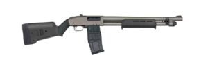 Mossberg 590M 12 Gauge pump-action shotgun with 18.5in Tungsten Cerakote barrel and Magpul SGA stock, 10rd magazine