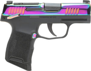Sig Sauer P365-380 Rainbow 3.1 in .380 ACP pistol with rainbow titanium slide