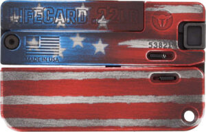 Trailblazer Lifecard single-shot pistol in .22 WMR with American Flag finish, folded profile