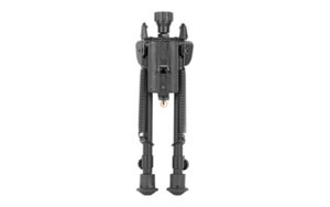 Harris S-L2 bipod attached to swivel stud, 9-13 inch adjustable legs, black finish