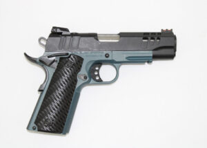 Great Lakes GL1911-45CSSBLU 1911 .45 ACP 4.25-inch pistol with black slide and blue titanium frame