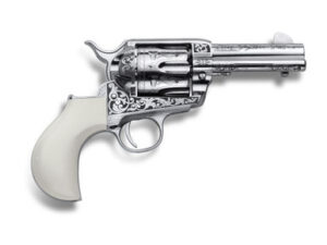 Cimarron Huckleberry 3.5-inch .45 Long Colt nickel laser engraved revolver with poly-ivory grip