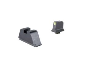 SUPPRESSOR / OPTIC HEIGHT SIGHTS - GLOCK STANDARD FRAME, FRONT YELLOW OUTLINE / GREEN TRITIUM, REAR METAL