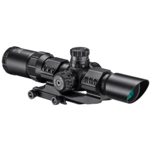 Barska 1-4x28 IR SWAT-AR rifle scope with flip caps and cantilever ring