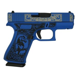 Glock 43X 'Glock & Horses' Blue 9mm handgun with accessory rail and Cerakote finish