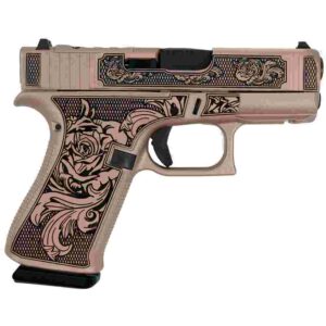 Glock 43X 'Glock & Roses II' 9mm handgun with rose gold and black engraved finish