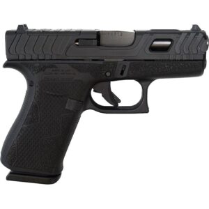 Glock 43X Kavorka black handgun 9mm with custom engraving and accessory rail