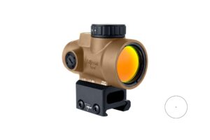 Trijicon MRO SD 1x25 2 MOA red dot sight in coyote tan with full co-witness mount