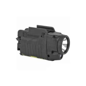 Glock tactical light with integrated red laser and black polymer housing