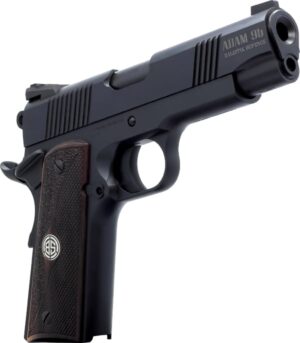 DA ADAM 1911 9mm 4.37-inch black barrel shiny black slide wood grips