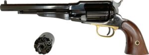 Cimarron Preacher 1858 8-inch octagon blued revolver with walnut grips and dual cylinders