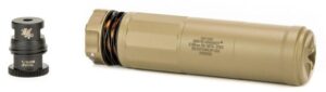 Griffin Armament DUAL-LOK HRT-556 suppressor in FDE, side view