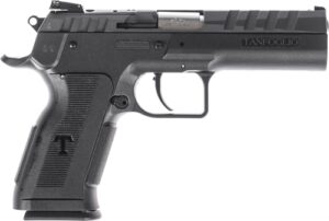 Tanfoglio Force Duty 9mm pistol with 4.9 inch threaded barrel, black polymer frame