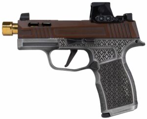 SIG Shark Coast Tactical Debacle P365X with RomeoX red dot and gold threaded barrel