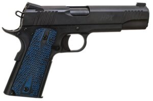 Standard Manufacturing 1911 HPX 5 inch barrel .45 ACP full-size pistol satin finish black blue honeycomb grips