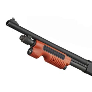 Streamlight 69610 TL-Racker orange forend light mounted on Mossberg 500 series forend