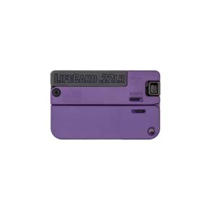 Trailblazer Lifecard folding single-shot .22 pistol in bright purple, folded to credit-card size