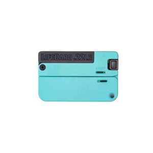 Trailblazer LifeCard folding single-shot .22 pistol in Robin Egg Blue folded and unfolded